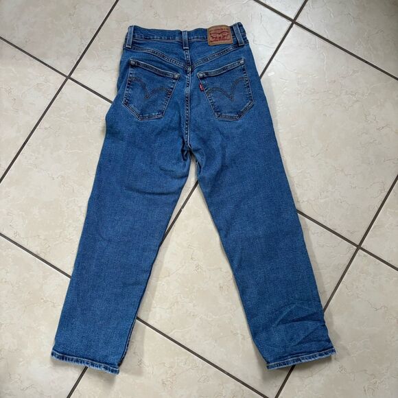 Levis Jeans Womens Sz 26 Ribcage Straight Ankle Blue Denim High Rise Button Fly - Picture 2 of 7